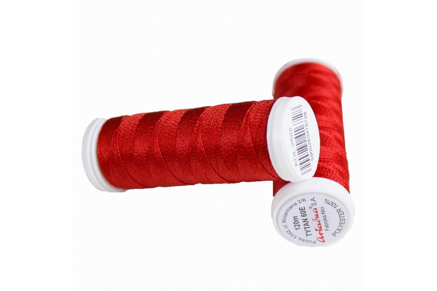 Нитки бісерні Ariadna Tytan 60E, 120 метрів, червоні 2522